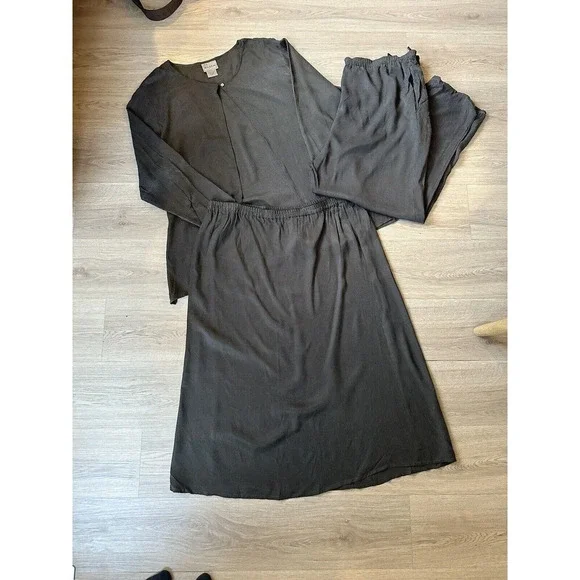 Eileen Fisher Women’s Vintage 100% Silk 3 Piece Set Pants Skirt Top Size L Green - Picture 1 of 11